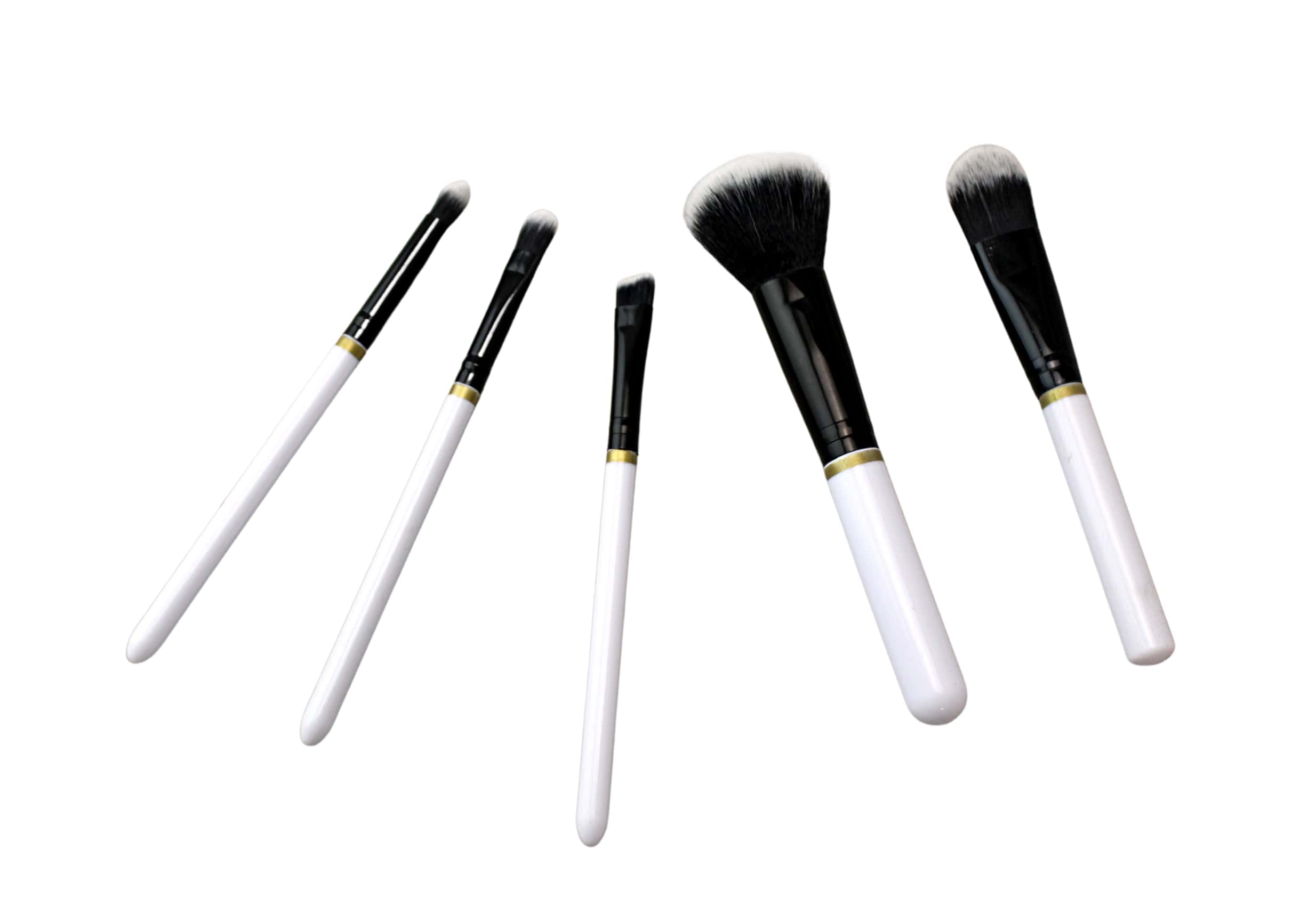 Five Piece Makeup Brush Set Embellished with Gold Metal Detailing