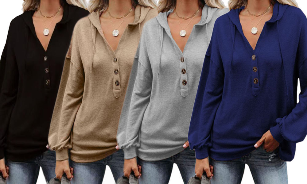 Women's Deep V-Neck Drawstring Sweatshirt Hoodies