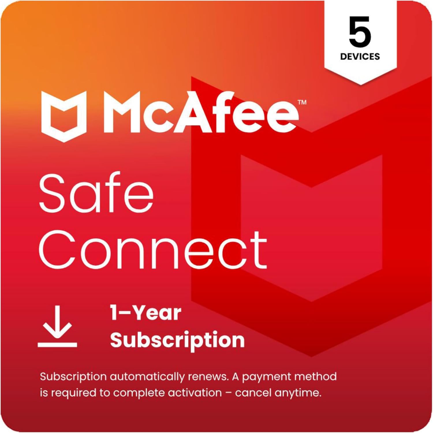 McAfee Safe Connect VPN 2025 5-Devices 1-Year - Digital Delivery
