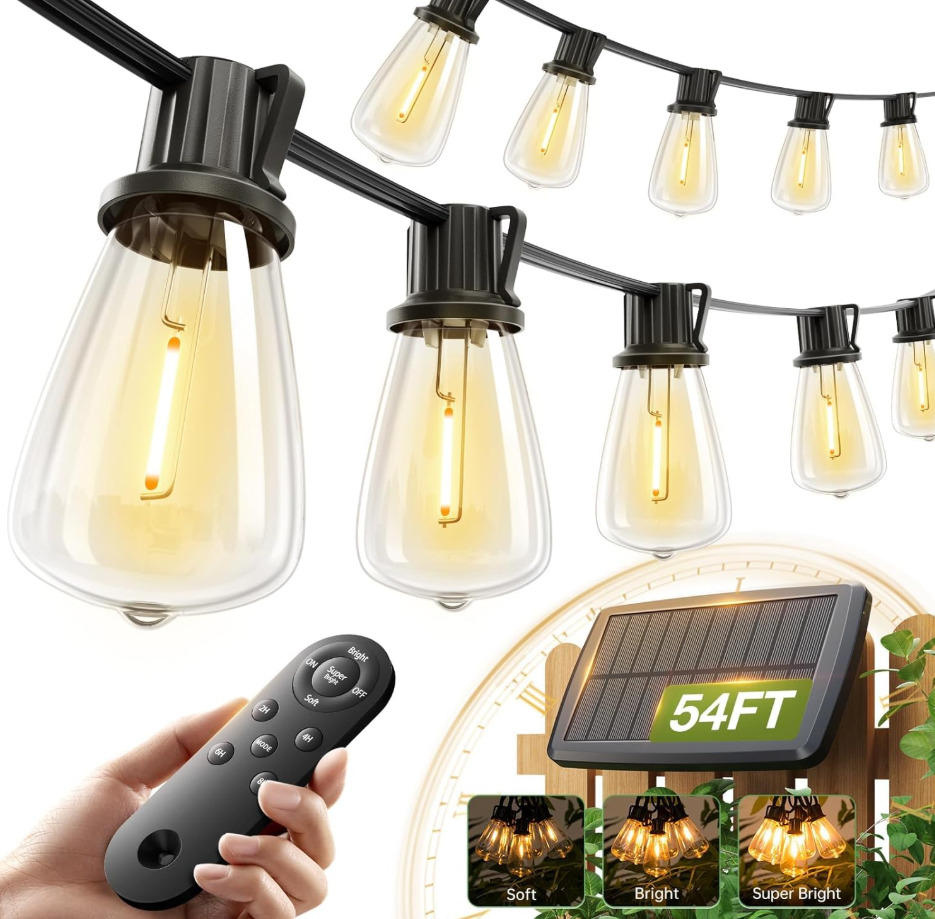 2-Pack Solar String Lights Outdoor Waterproof with USB Charging & Remote Control - 54FT(48+6)