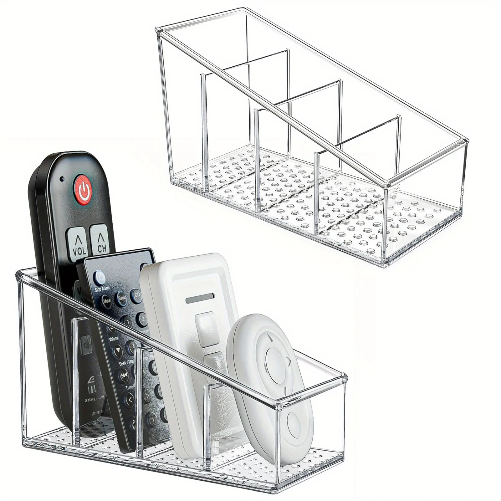 Clear 4-Compartment Remote Control Holder & Desk Organizer