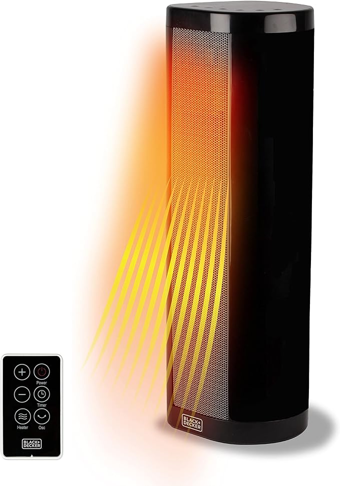 Black + Decker Ceramic Space Heater Adjustable Thermostat Tower Heater - Black