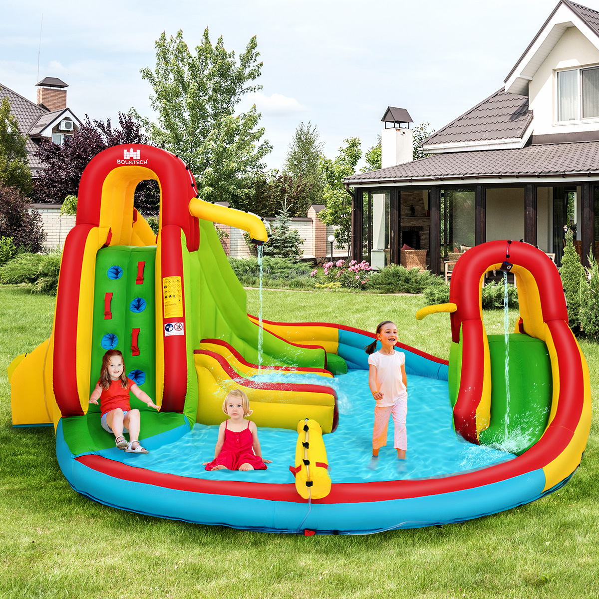 Inflatable Water Slide Splash Pool With 480W Blower