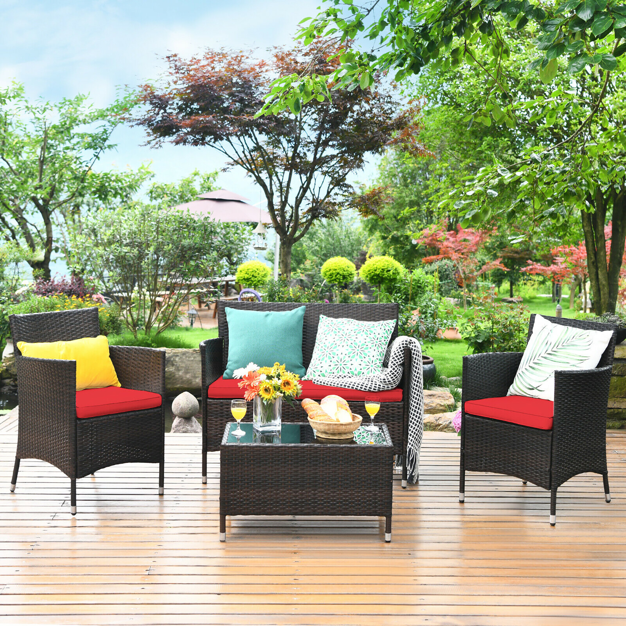 4 Piece Set: Rattan Furniture Set With Coffee Table