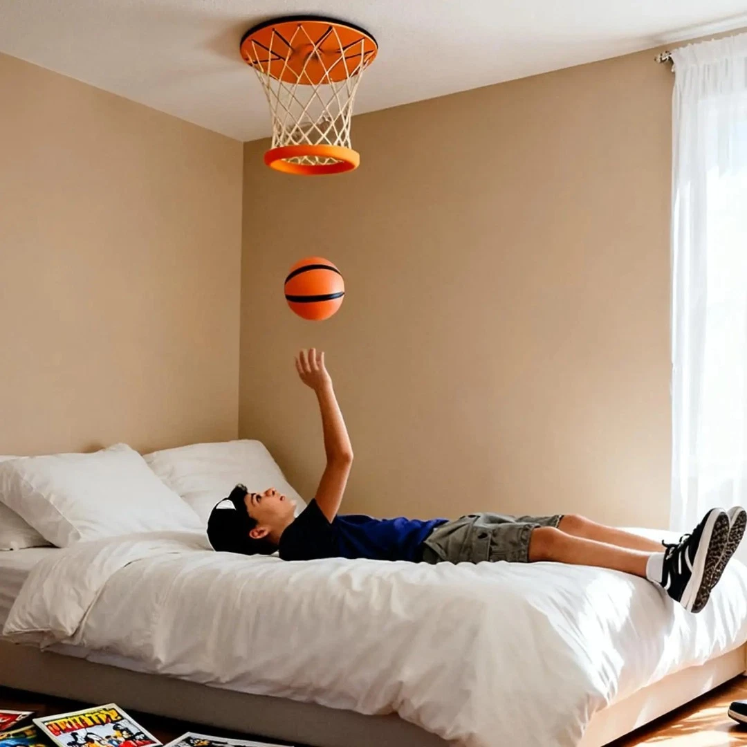 Ceiling-Mounted Mini Basketball Hoop Set with 2 Balls