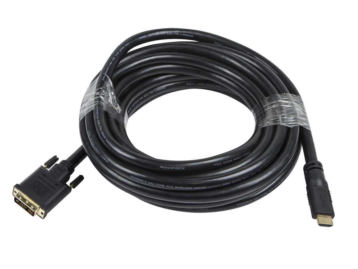 Monoprice25ft 22AWG CL2 High Speed HDMI to DVI Adapter Cable Black