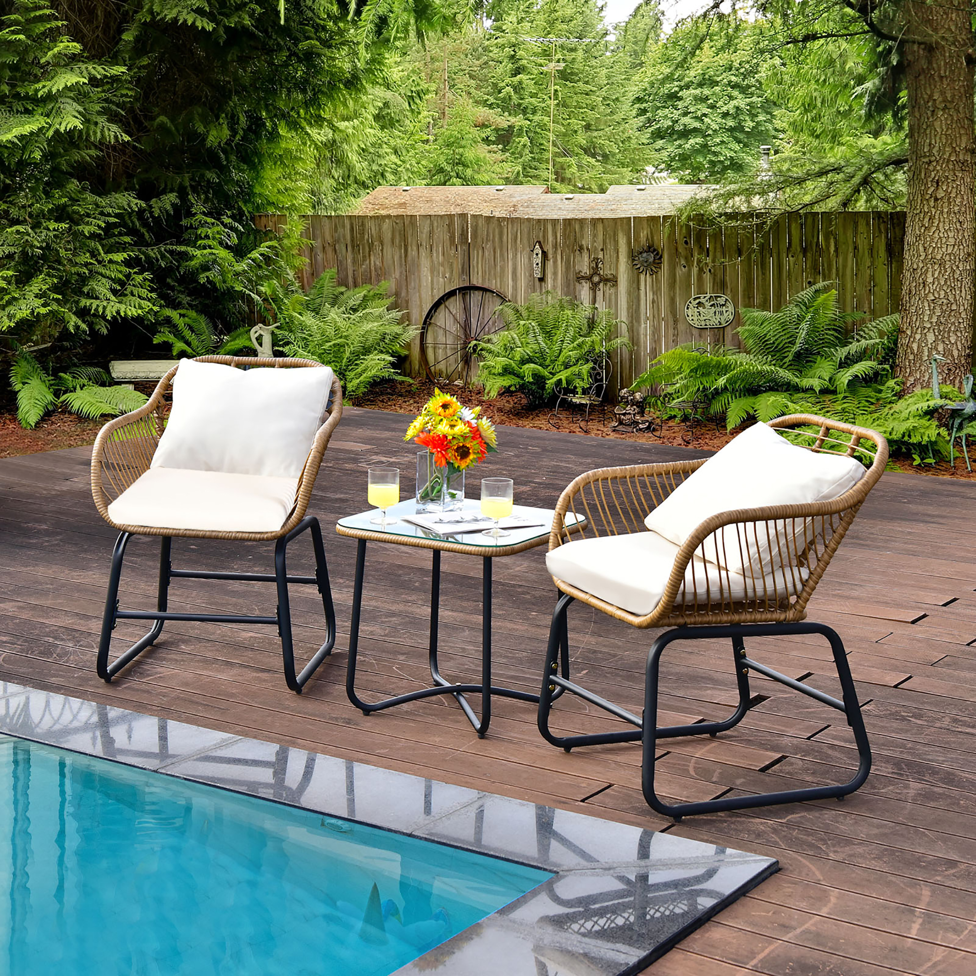 3 Piece Set: Patio Rattan Bistro Set