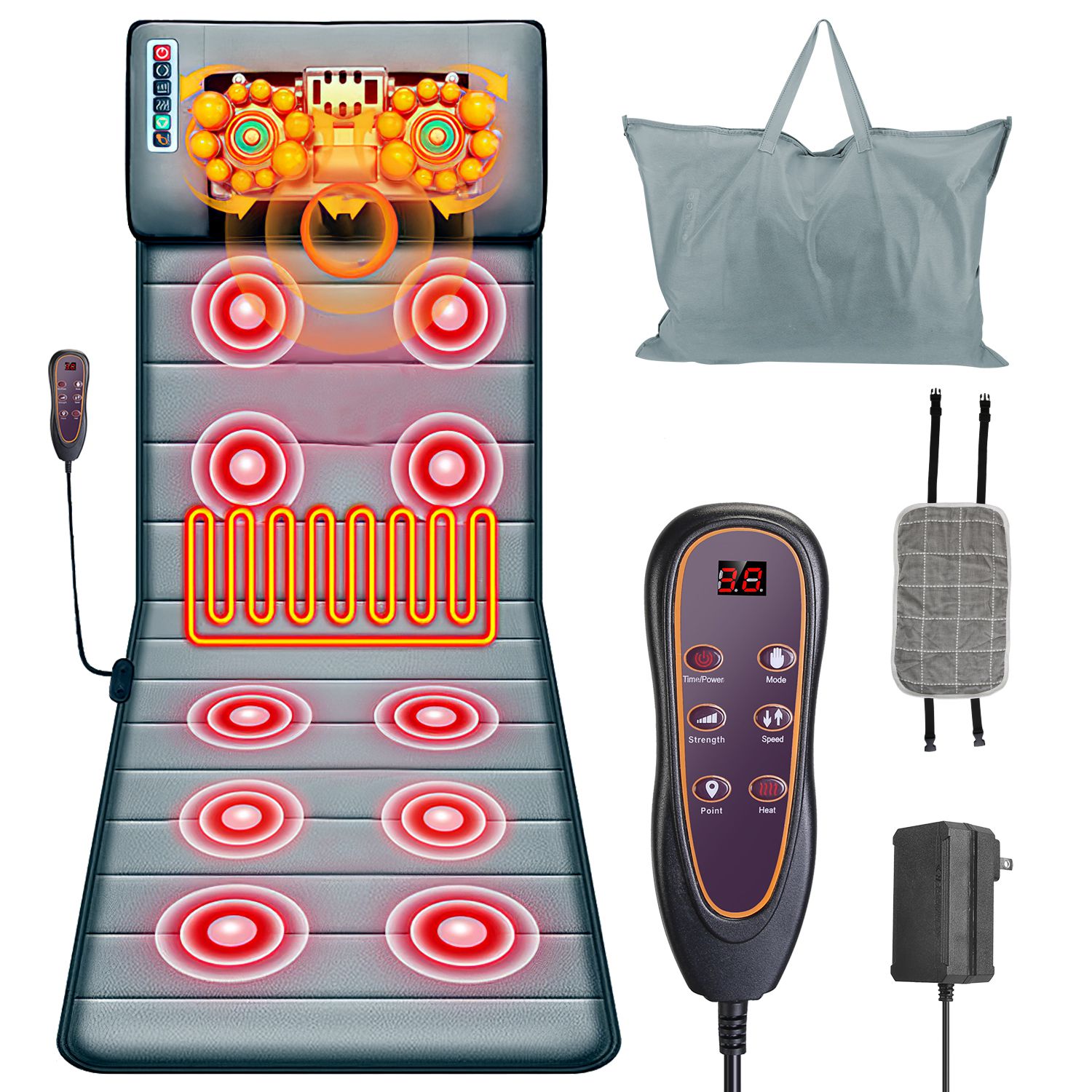 Full Body Electric Massage Mat with Heat Vibration Massage Pad Cushion Back Massage Mattress Chair Pad with Neck Massage Pillow