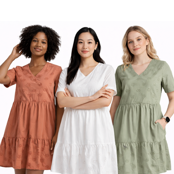 3-Pack Women’s V-Neck Eyelet Tunic Dress – Lightweight Summer Sundress