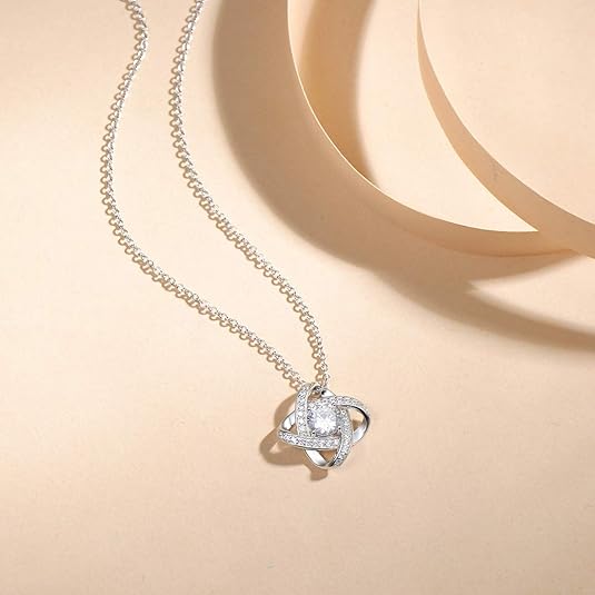 925 Sterling Silver White Gold Plated CZ Knot Flower Infinity Pendant