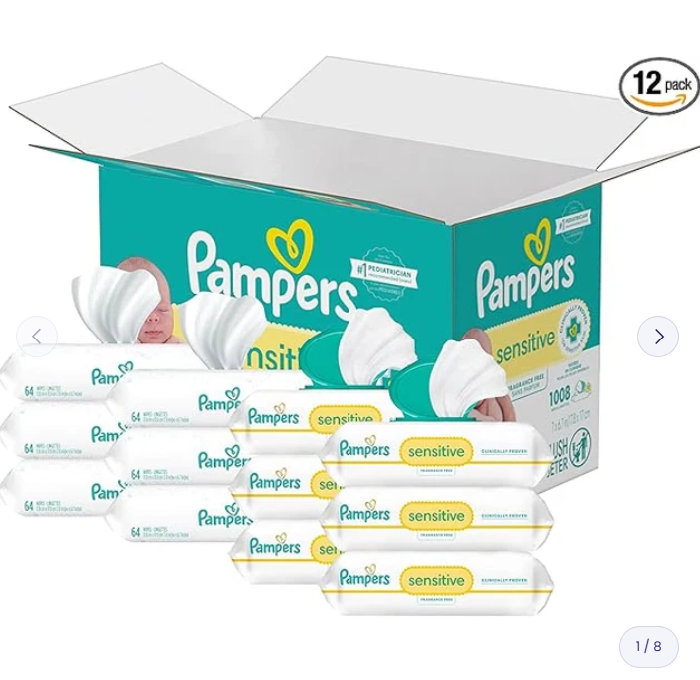 PAMPERS SENSITIVE BABY WIPES 1008 CT (FLIP-TOP + REFILL PACKS) UNSCENTED - WHITE - New