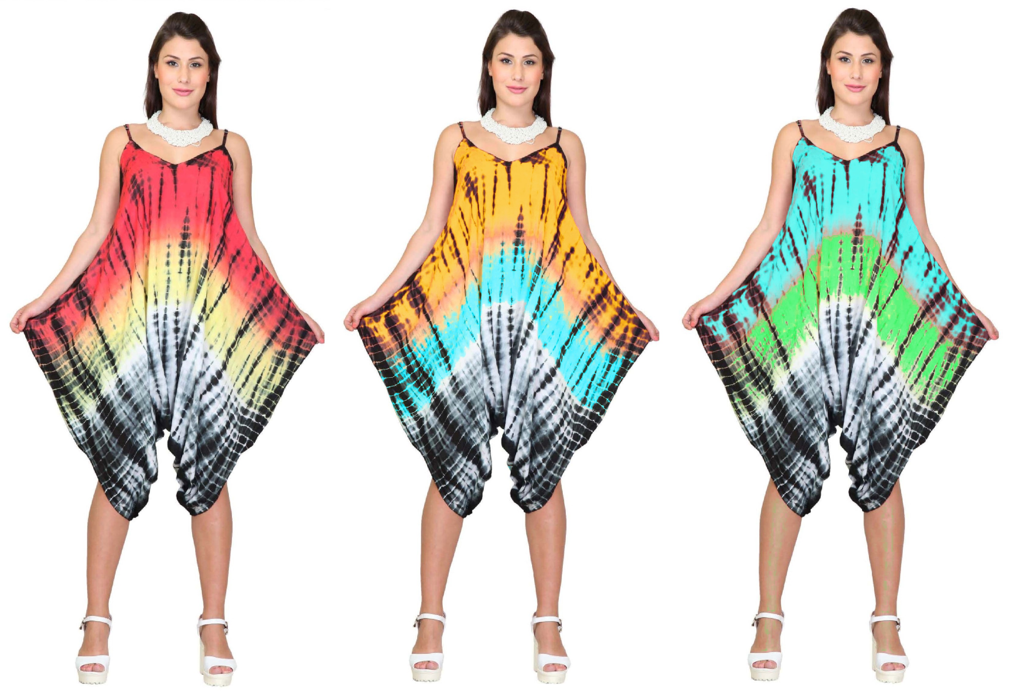 Women Tie-Dye print Jumpsuit Romper Summer Print Sleeveless wide leg Romper