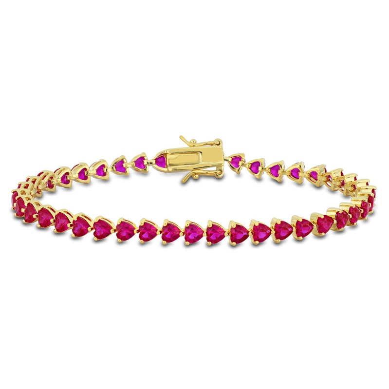12.30 Carat (ctw) Lab-Created Ruby Heart-Cut Tennis Bracelet in Yellow Sterling Silver (7.5 Inches)