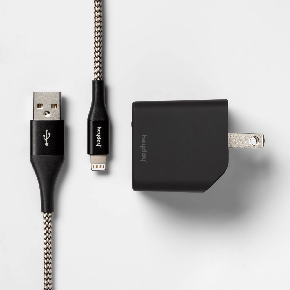 heyday 2-Port Wall Charger 15W USB-C & 5W USB-A (with Lightning to USB-A Ca