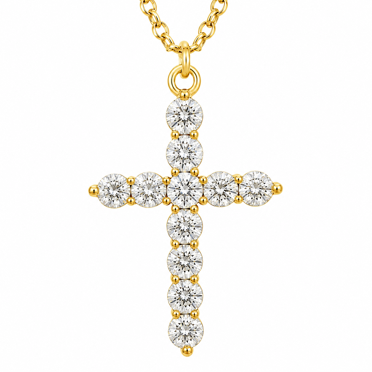 Sterling Silver Moissanite Diamond 18K Gold Plated Cross Pendant Necklace 1 CTTW