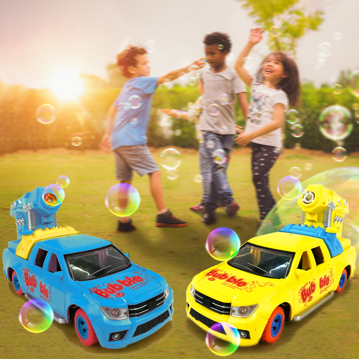 Zummy Link Remote Control Bubble Pickup Truck with Lights Rechargeable Car