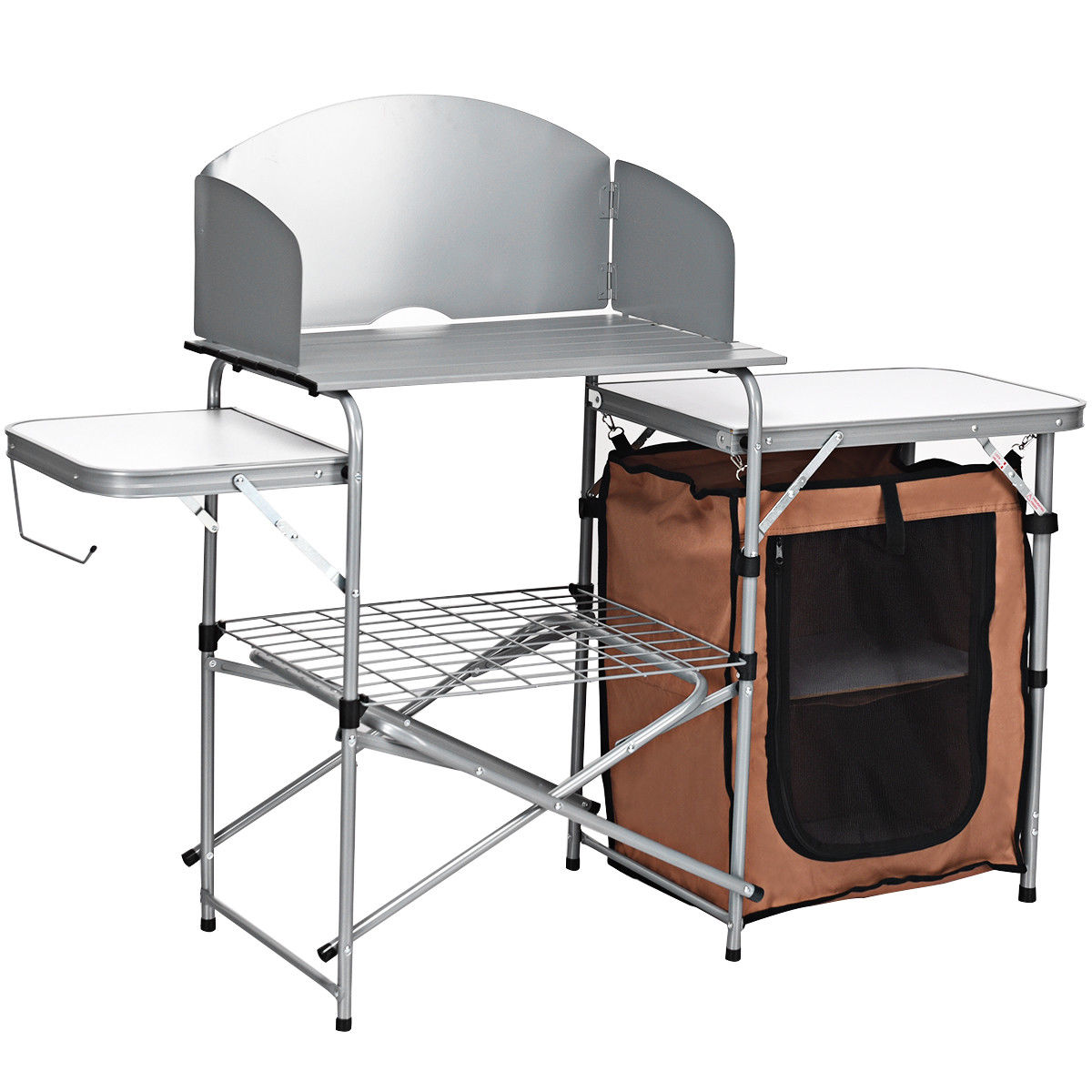 Costway Foldable Camping Table Outdoor BBQ Portable Grilling Stand w/Windsc