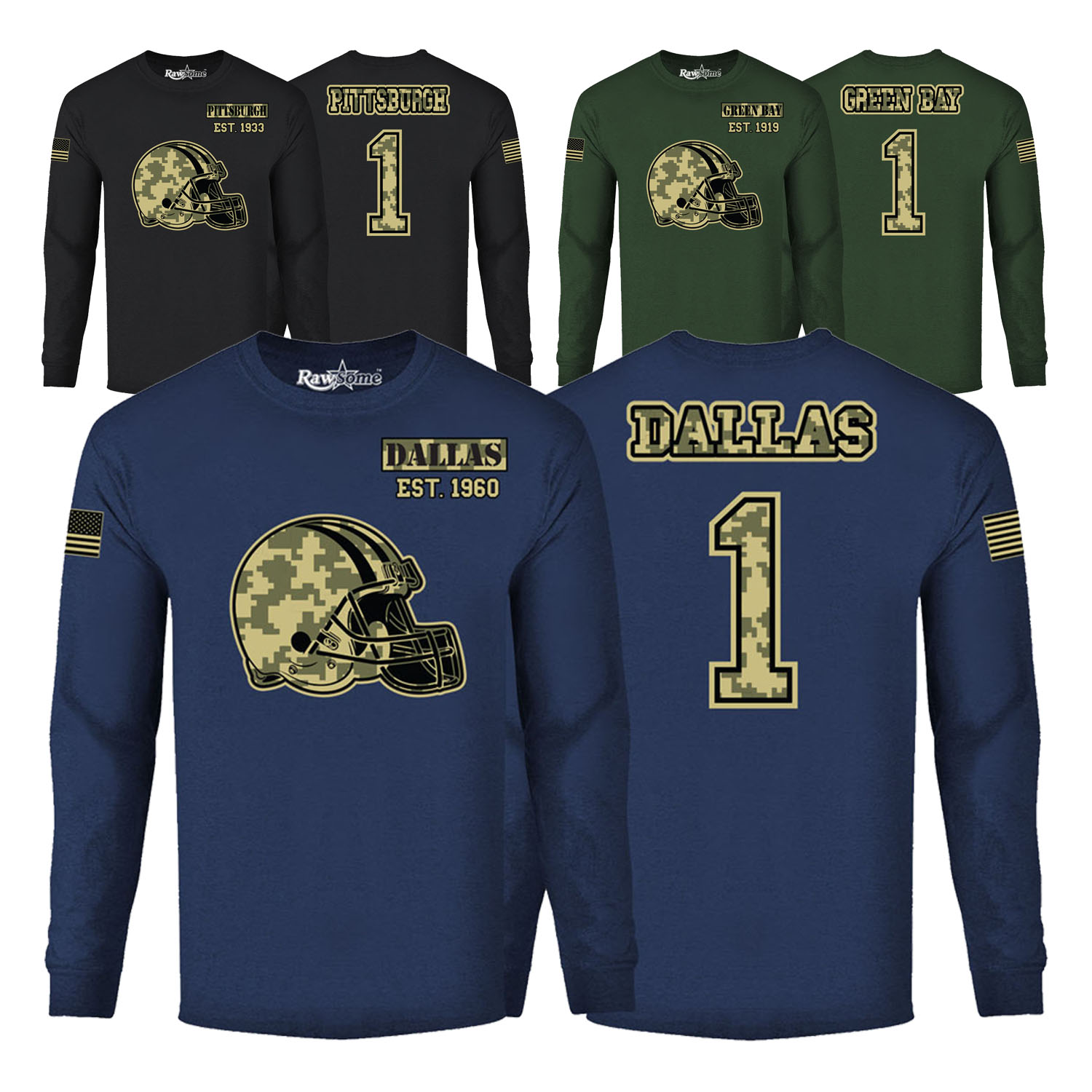 Men Ultimate Camo Football Color Long Sleeve Shirt