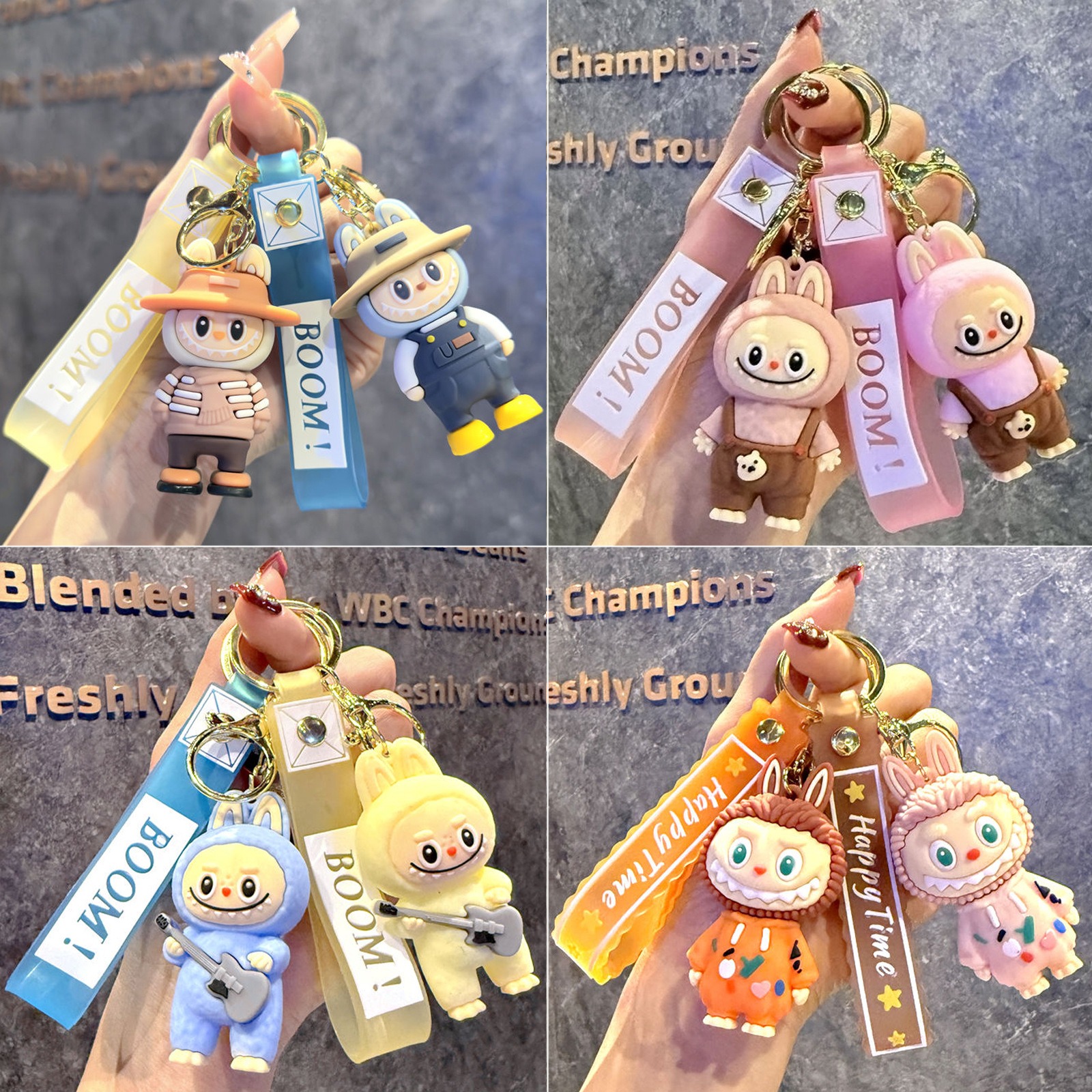 2-Pack Labubu Keychain, Cute Labubu Doll Wristlet Accessories Kawaii Monster Key Chain Bag Charm