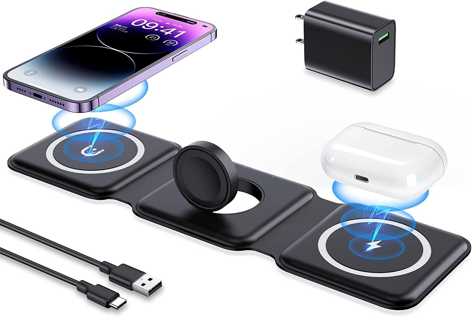 IMPUVERS Magnetic Foldable Wireless Charging Station VAS-001 - Black