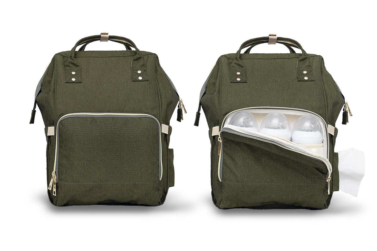 Durable Multifunction Diaper Bag Water-Resistant Olive Green Backpack