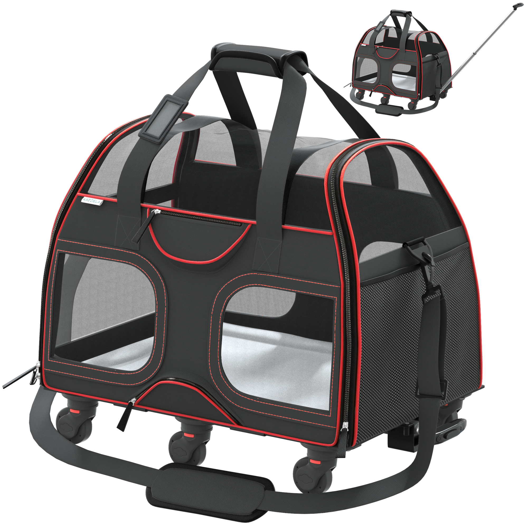 Katziela Pet Carrier with Removable Wheels and Telescopic Handle