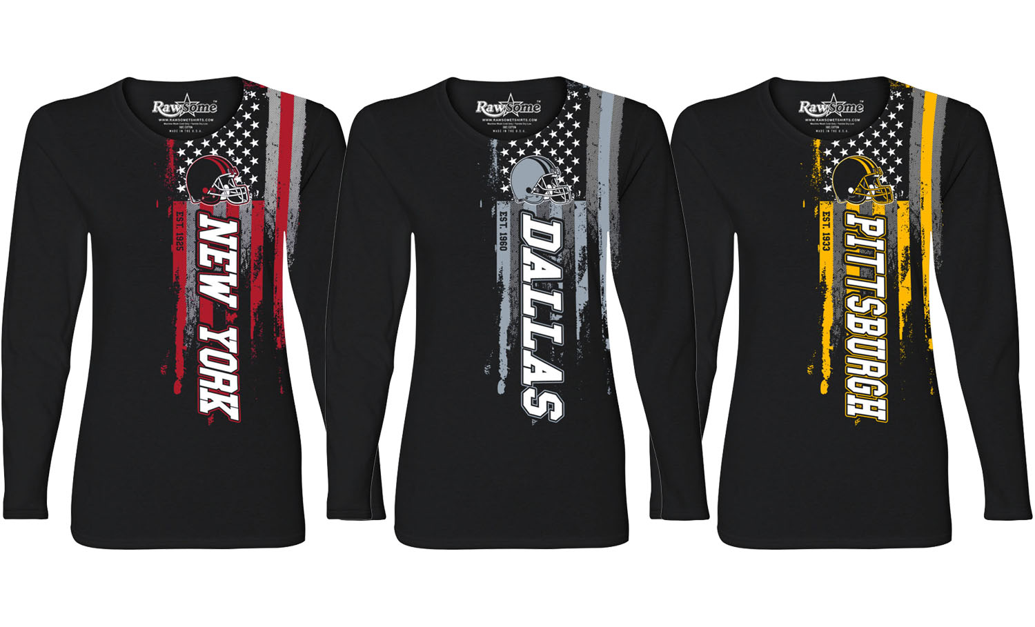 Women Football USA Flag Black Long Sleeve Shirt