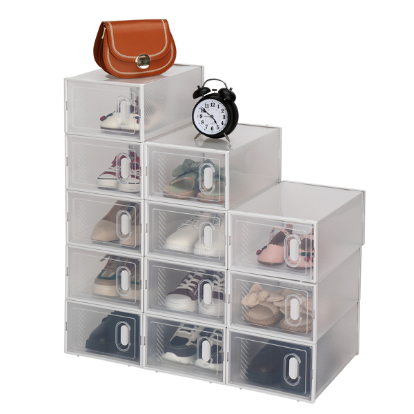 12-Pack Shoe Storage Boxes Clear Plastic Stackable - White