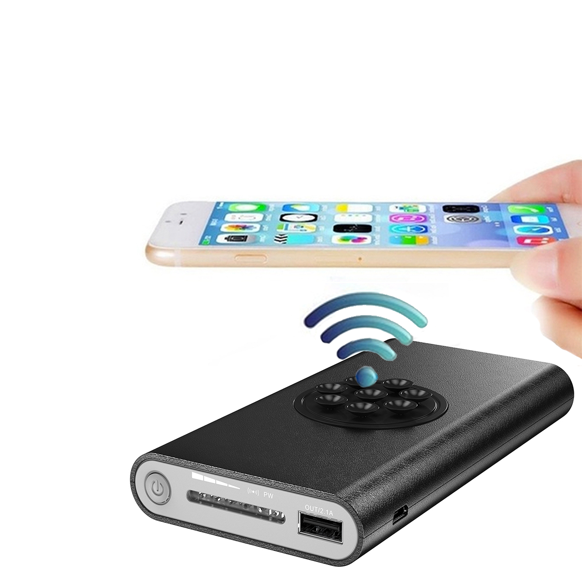 10000mAh Qi Wireless Power Bank B Portable Charger W/ Silicone Suction Cup