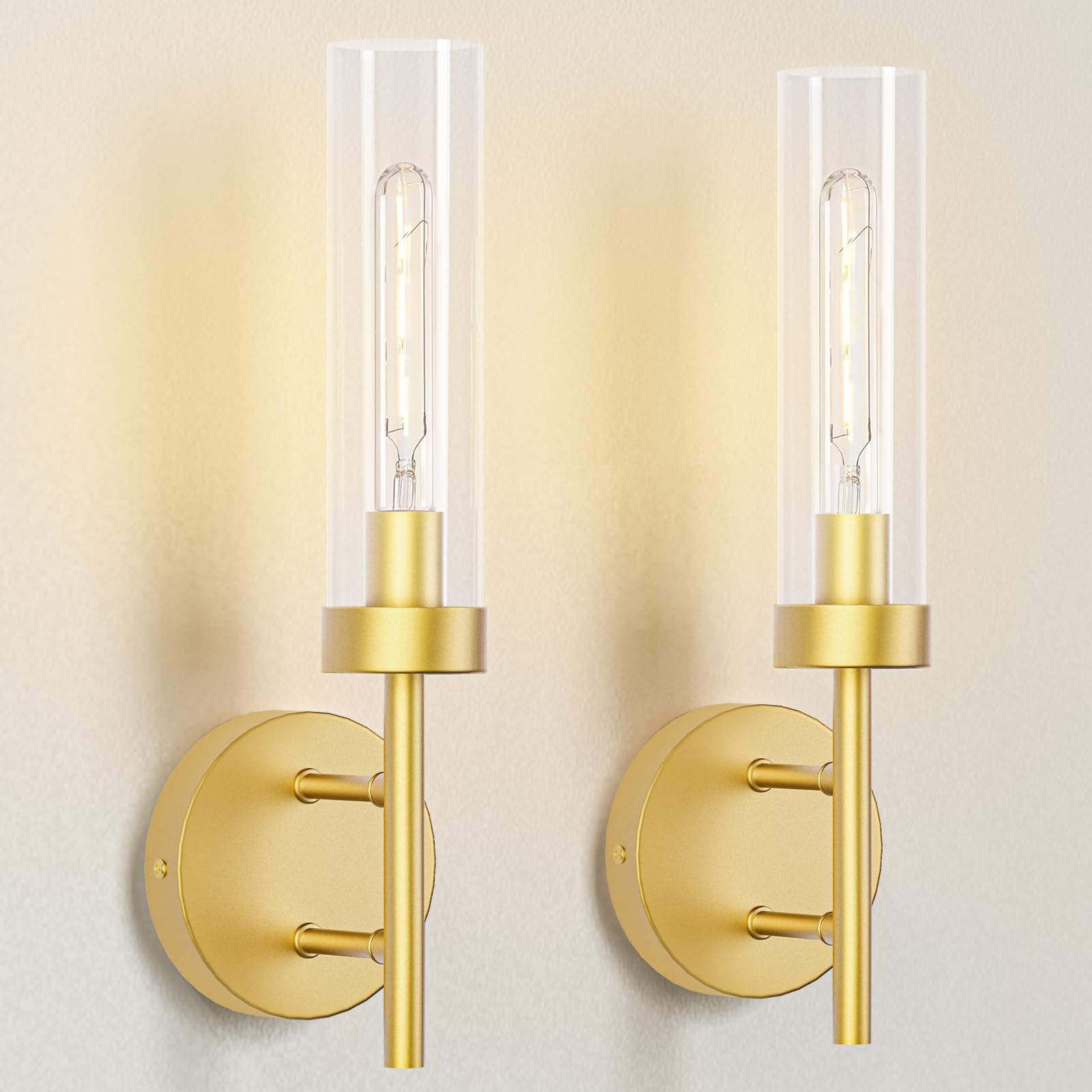 Set of 2 Wall Sconces with Clear Lampshade
