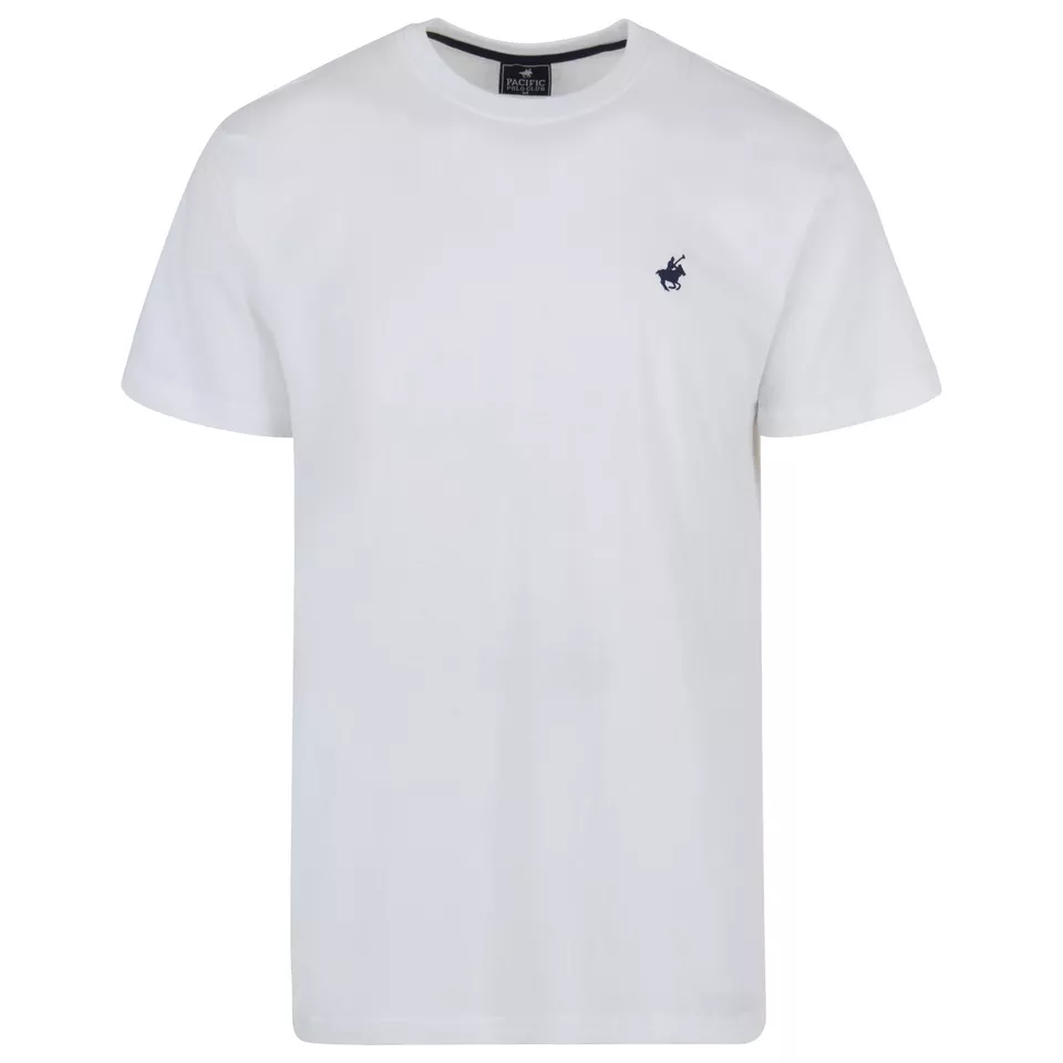 PACIFIC POLO CLUB MENS TSHIRT 100% COTTON - SIZE: MEN L - WHITE/NAVY LOGO