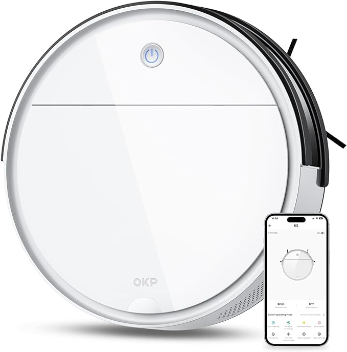 OKP LIFE K5 Robot Vacuum Alexa/Google Compatible Ideal for Pets - WHITE
