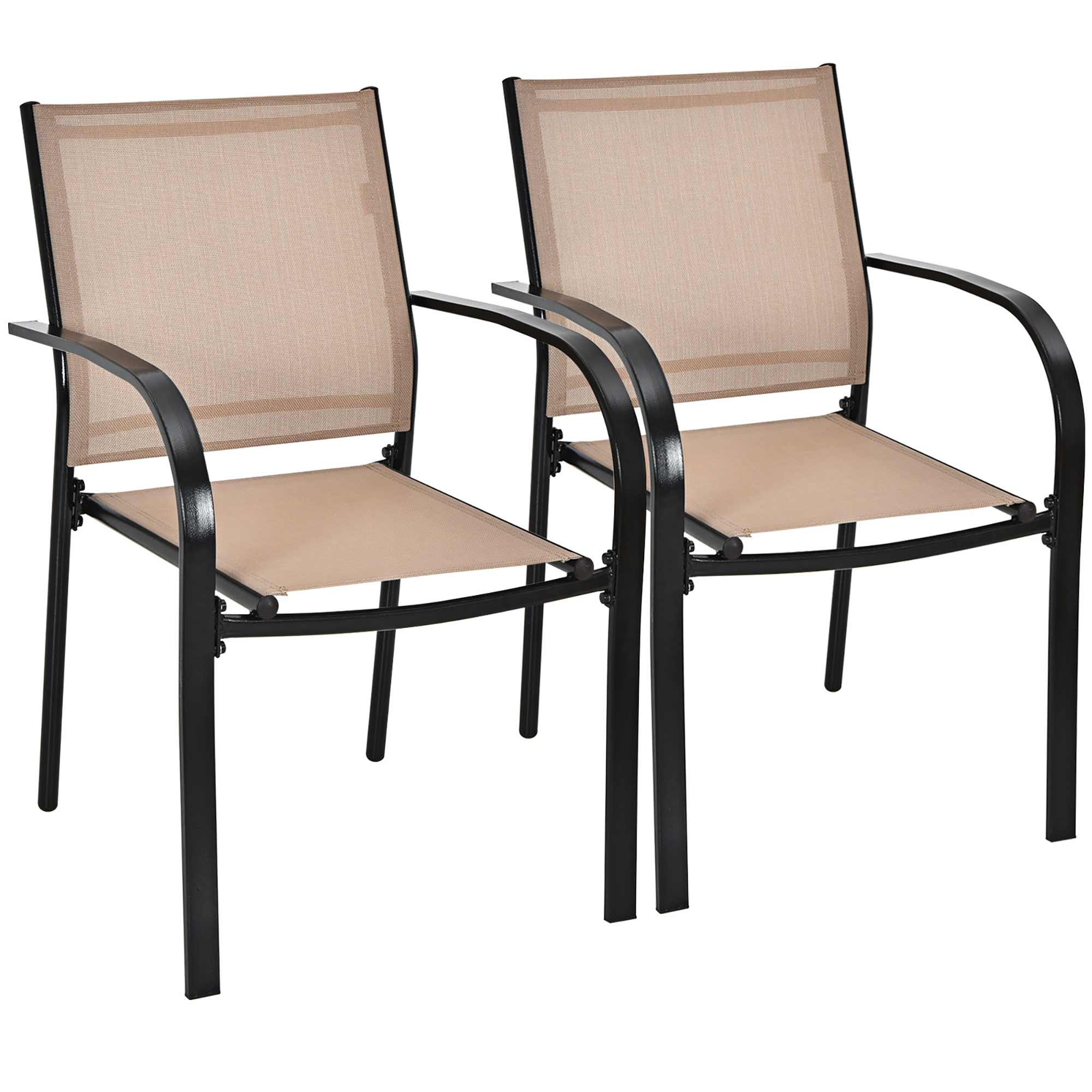 Costway Set of 2 Patio Dining Chairs Stackable with Armrests Garden Deck Brown