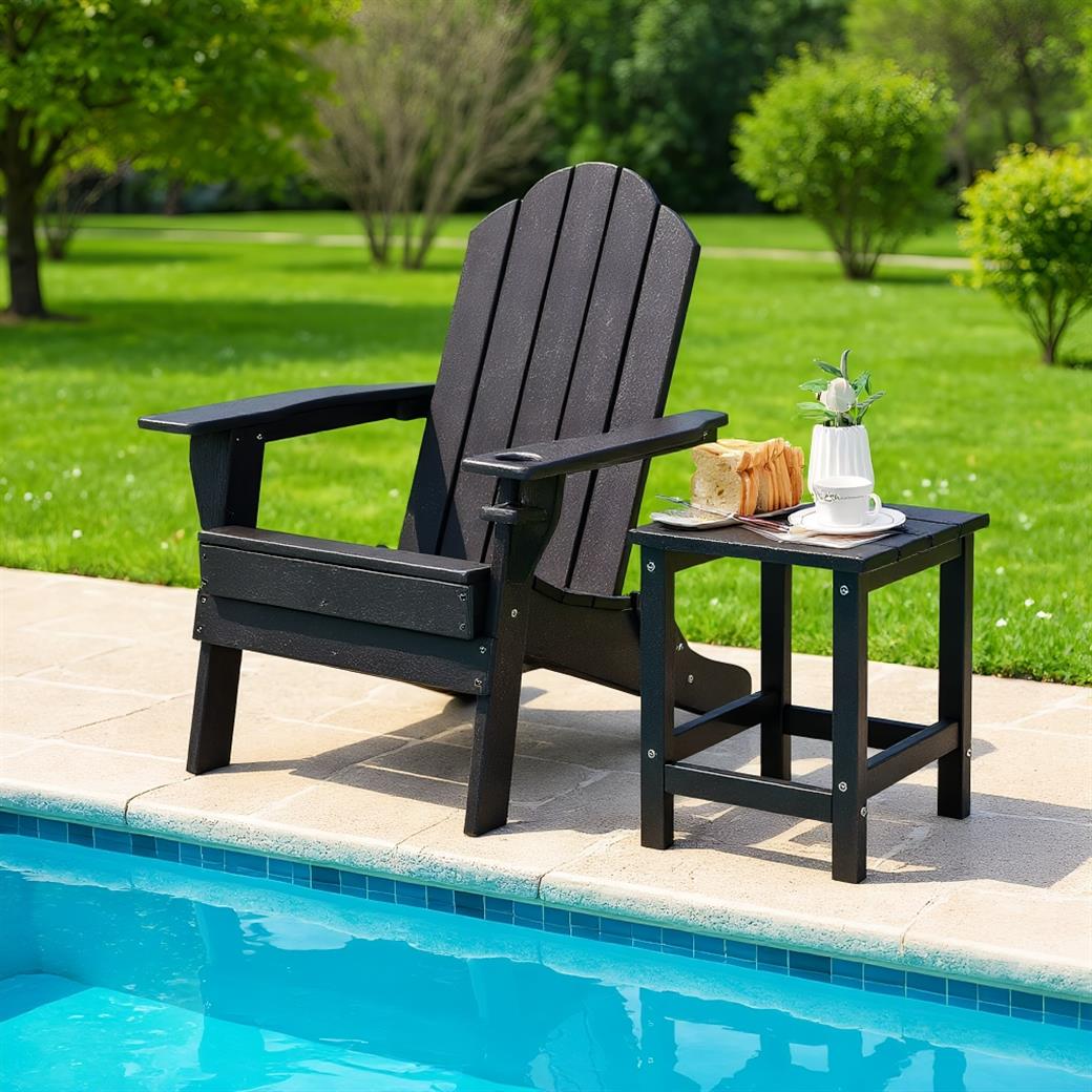 Set of 2 14 Inch Square Weather-Resistant Adirondack Side Table-Black