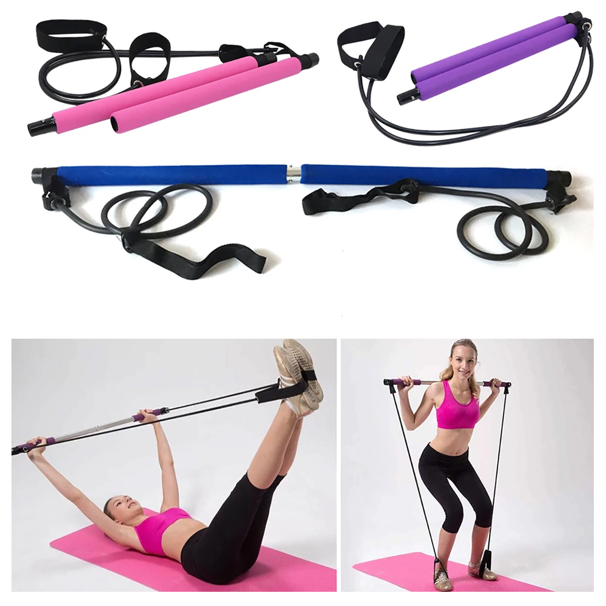Pilates Bar Stick Resistance Band for Portable Home Fitness