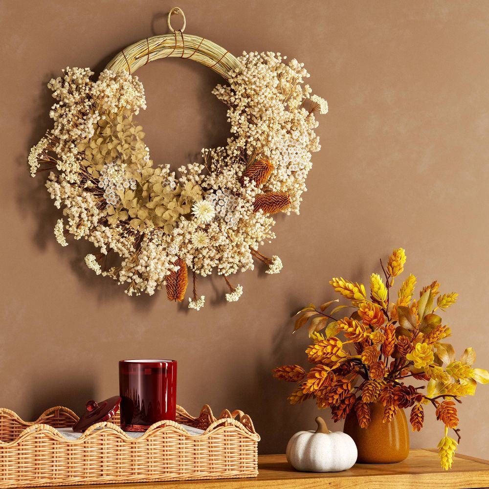 Asymmetrical Floral Preserved Fall Wreath - Threshold