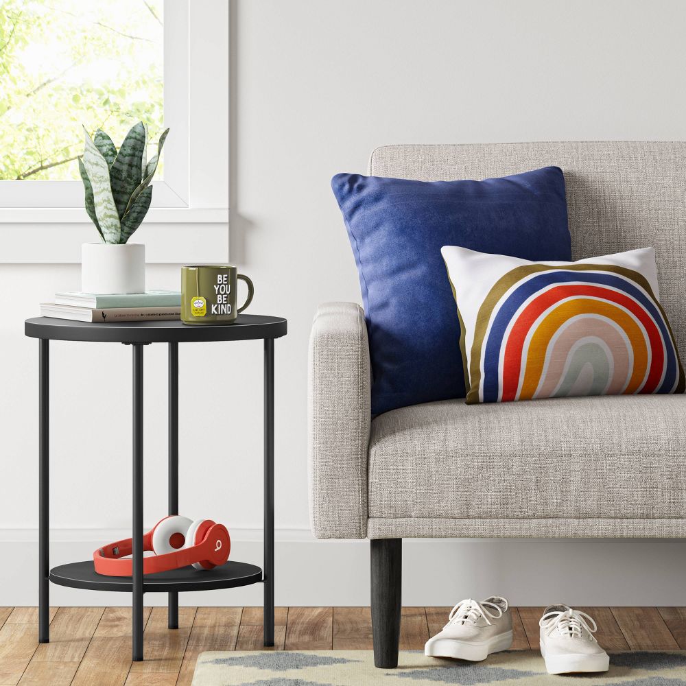 Wood and Metal Round End Table Black - Room Essentials
