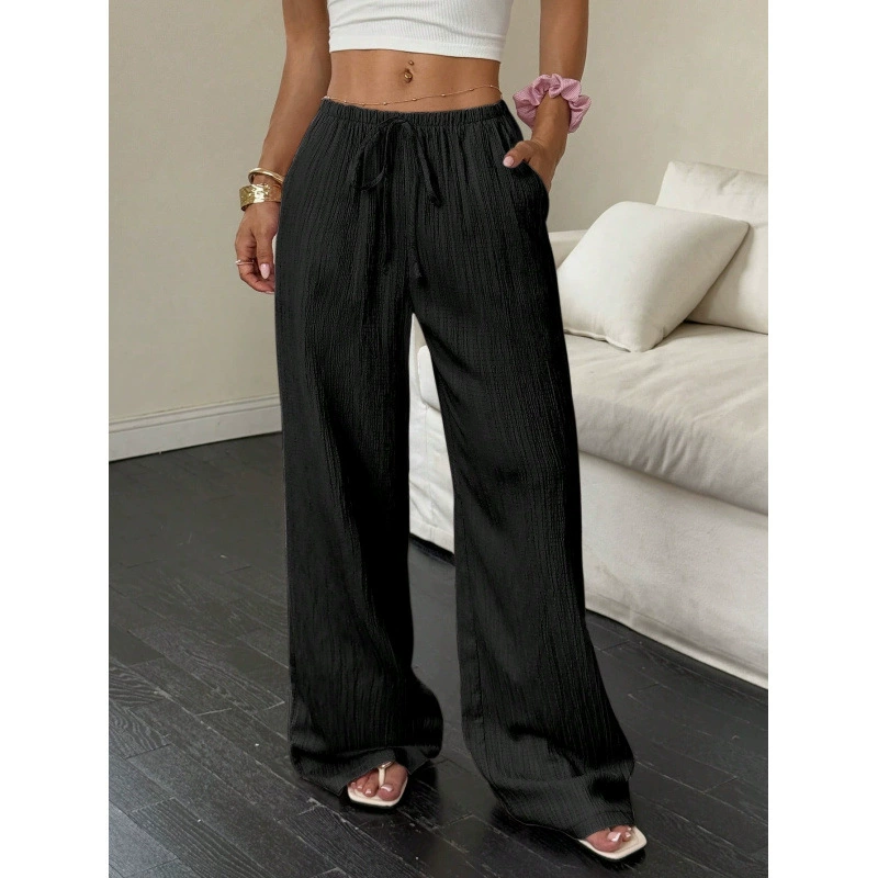 Womens Cotton Casual Loose Pants - High Waist Paper Bag Drawstring Pants