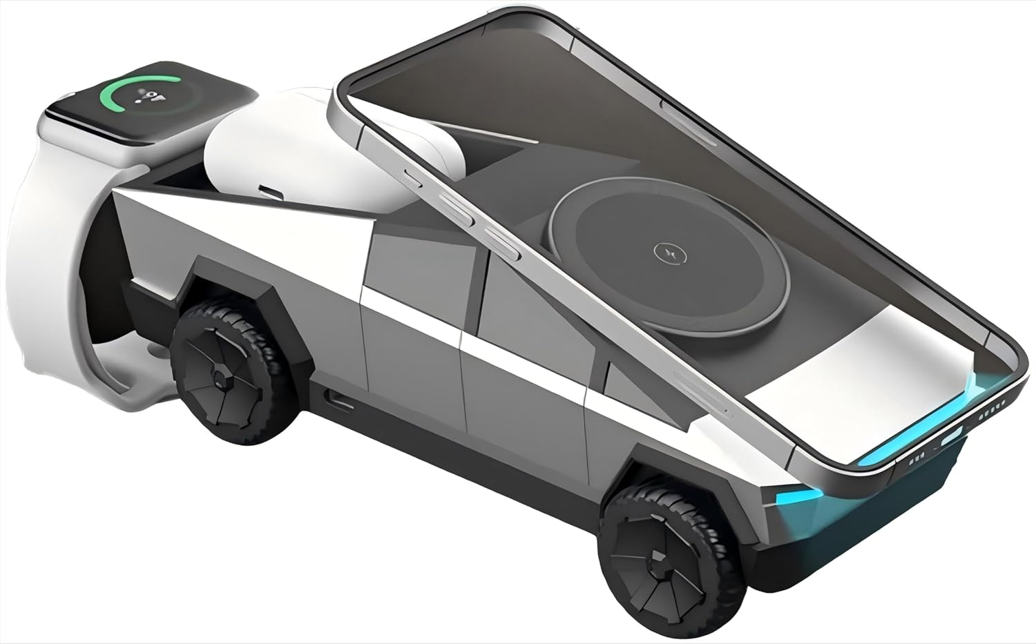 LISEN 3-in-1 Cybertruck-Inspired Charging Station - 15W MagSafe Rotating Cyber Dock