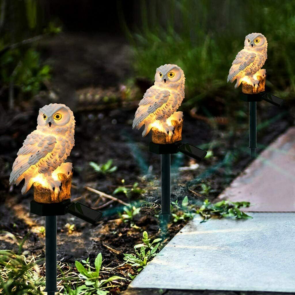Solar LED Resin Owl Stake Outdoor Garden Lights