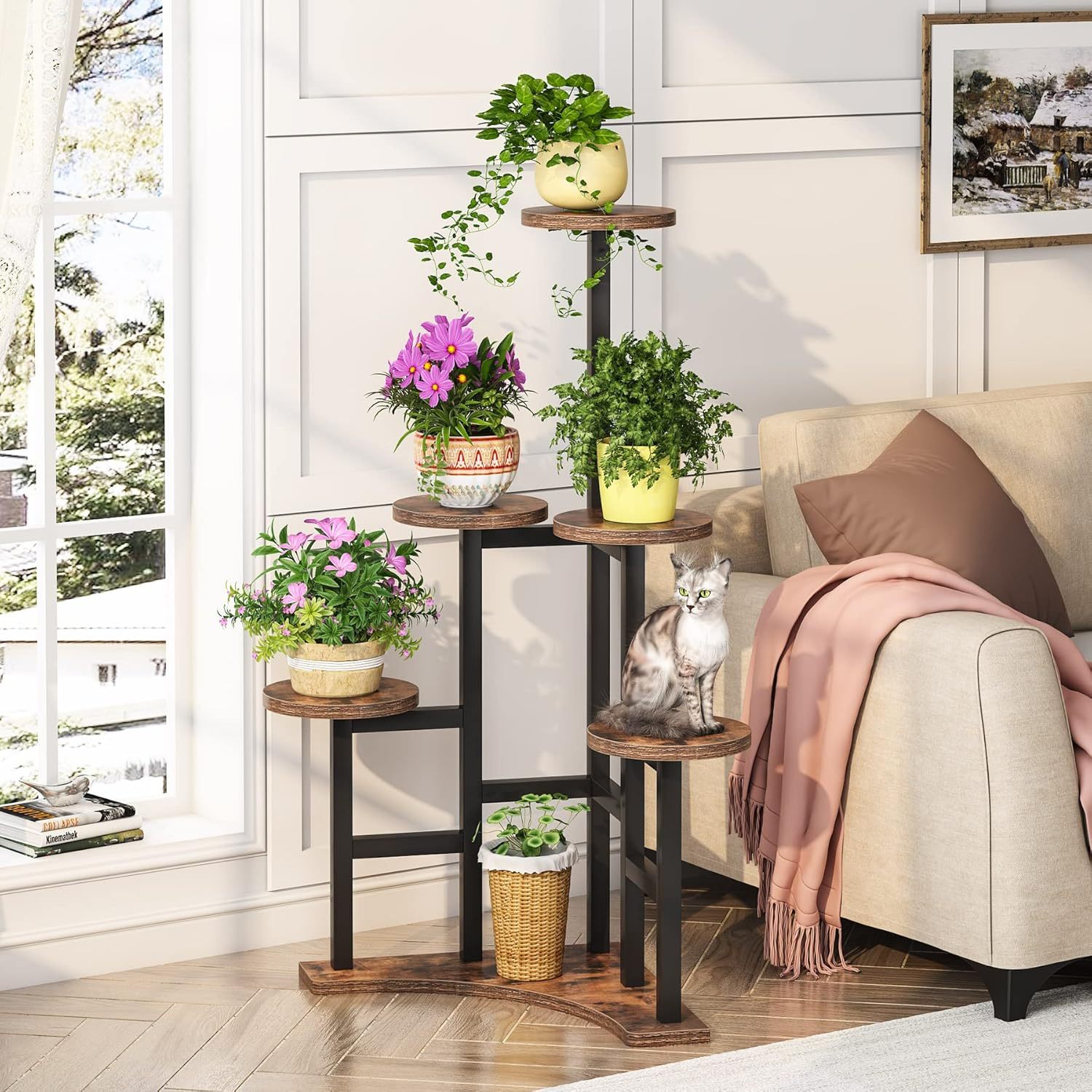 Corner Plant Stand Indoor, 6 Tiered Plant Shelf Flower Stand, Tall