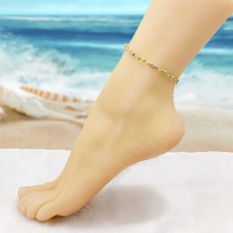 18K Gold Plated Gold and Multi Color Light Color Crystal Baguette Anklet