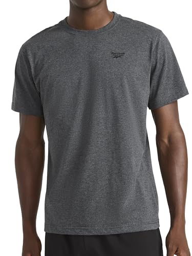 REEBOK MEN'S SMALL LOGO TEE, SIZE MEN M, CEE GREY, CHARCOAL HEATHER - M - New