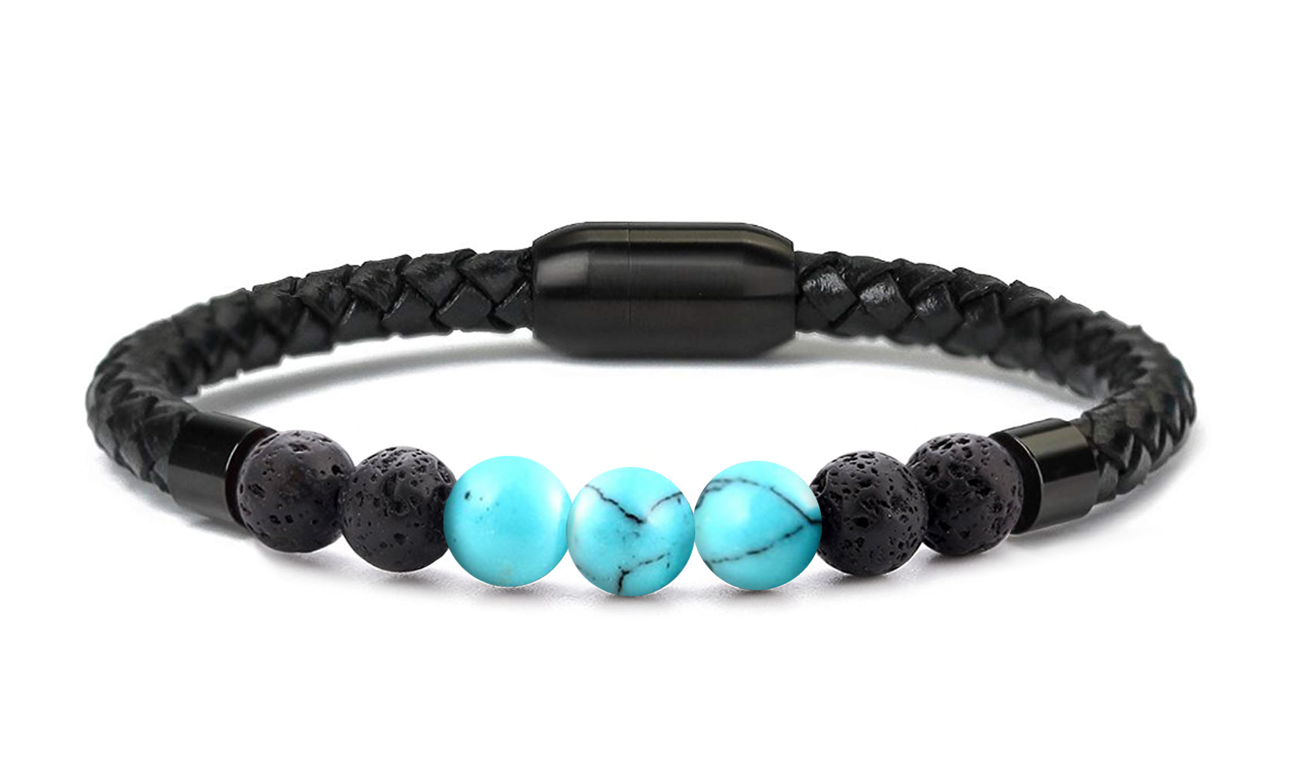 Chakra Lava Stone & Leather Bracelet with Magnetic Clasp