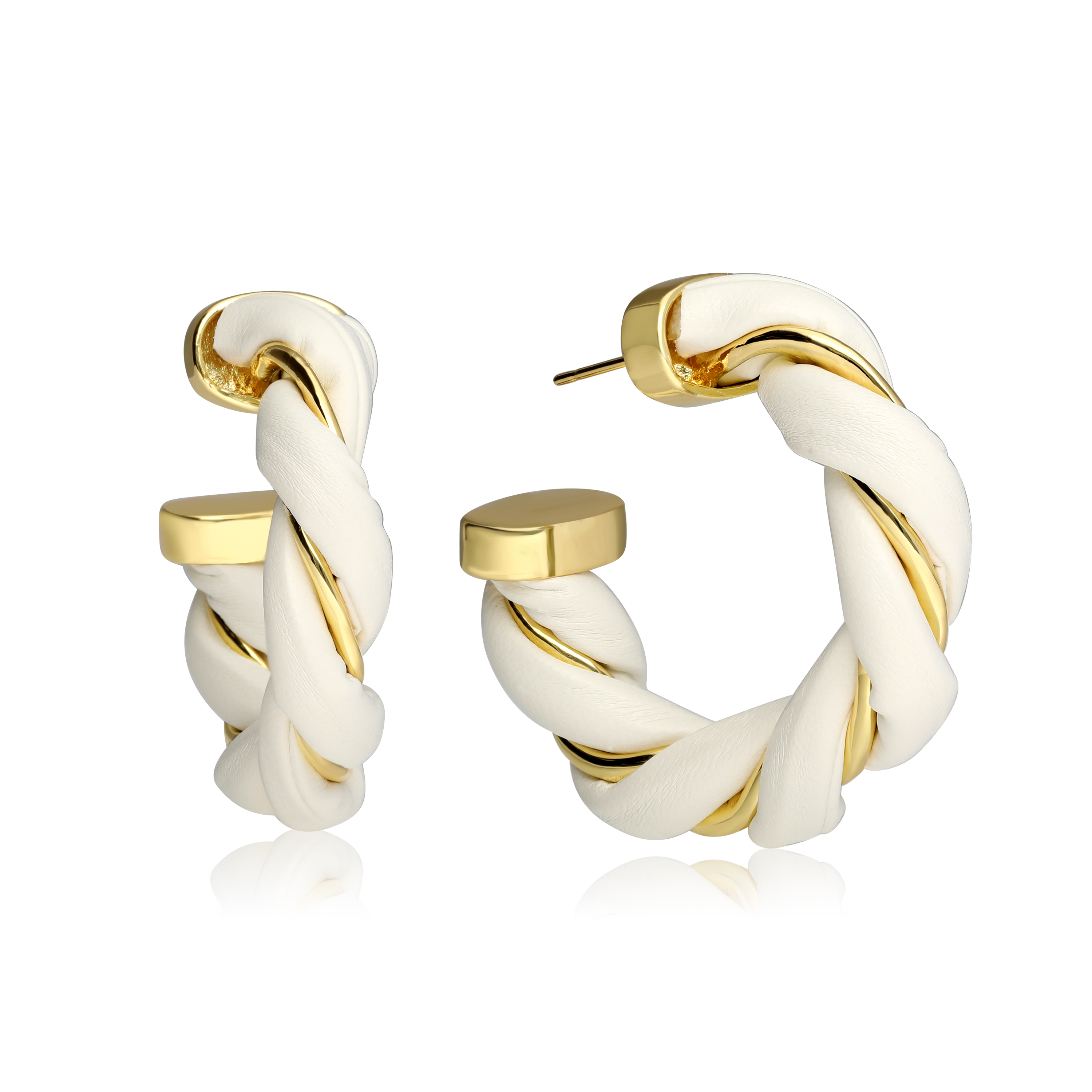 Twisted Gold Plated Leather Hoop Earrings