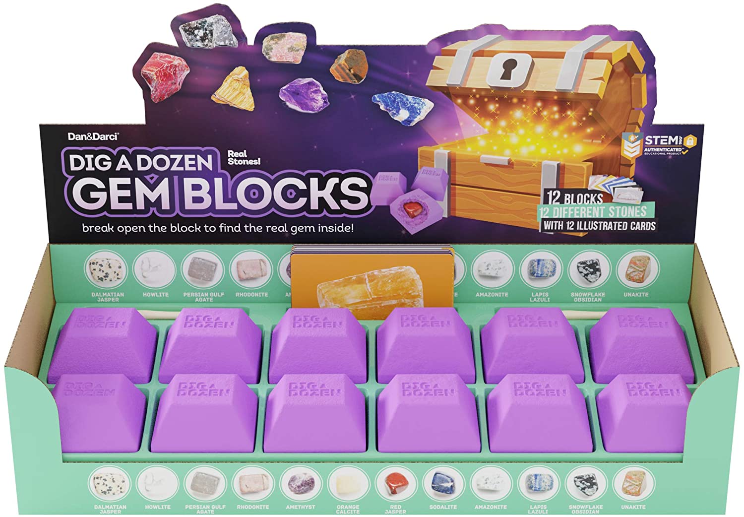 Dig a Dozen Gem Blocks - Break Open 12 Unique Gemstone Blocks and Discover 12 Real Precious Stones