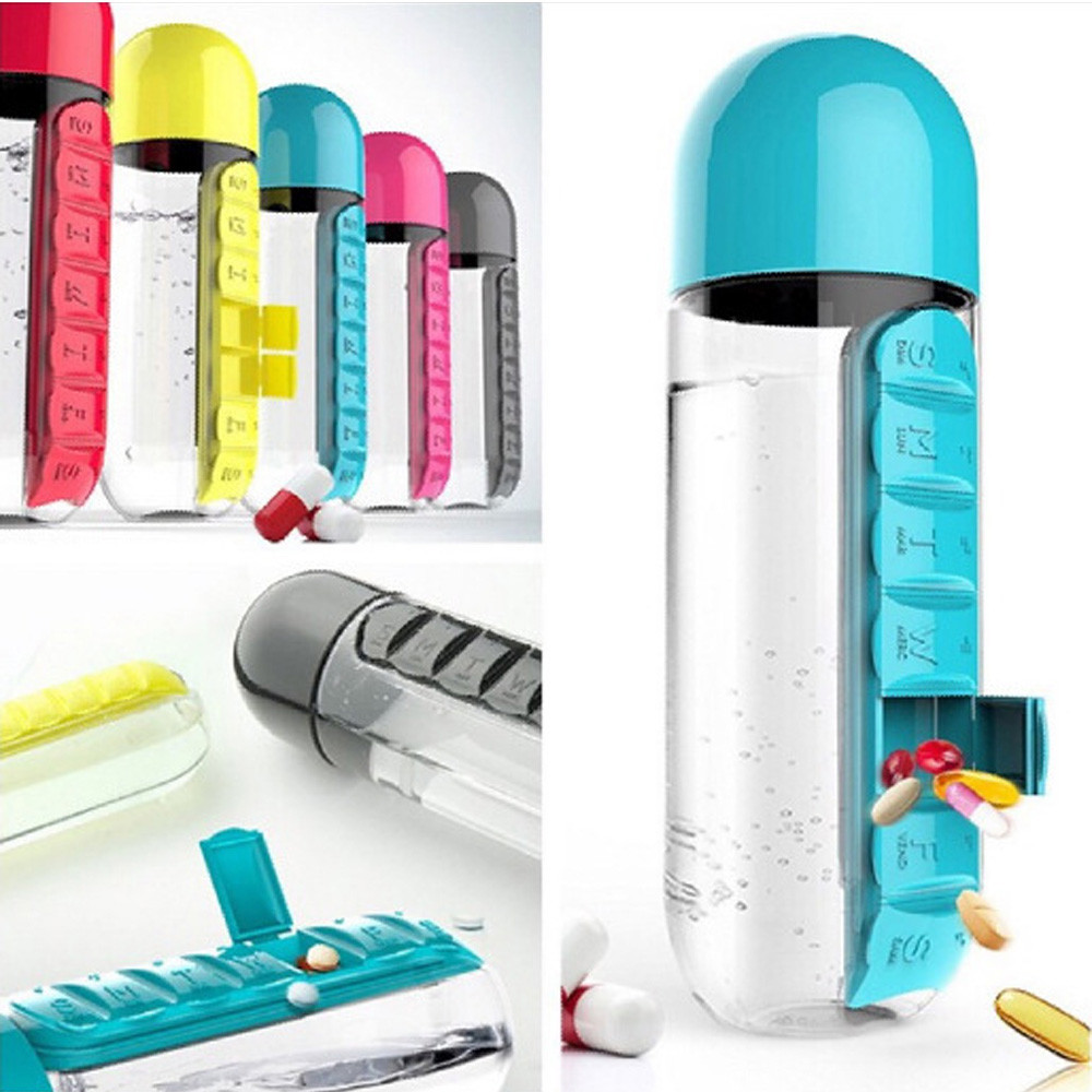 600ml Sport Water Bottle With Built-in Daily 7 Daily Pill Vitamin Box 600ml Sport Water Bottle With Built-in Daily 7 Daily Pill Vitamin Box