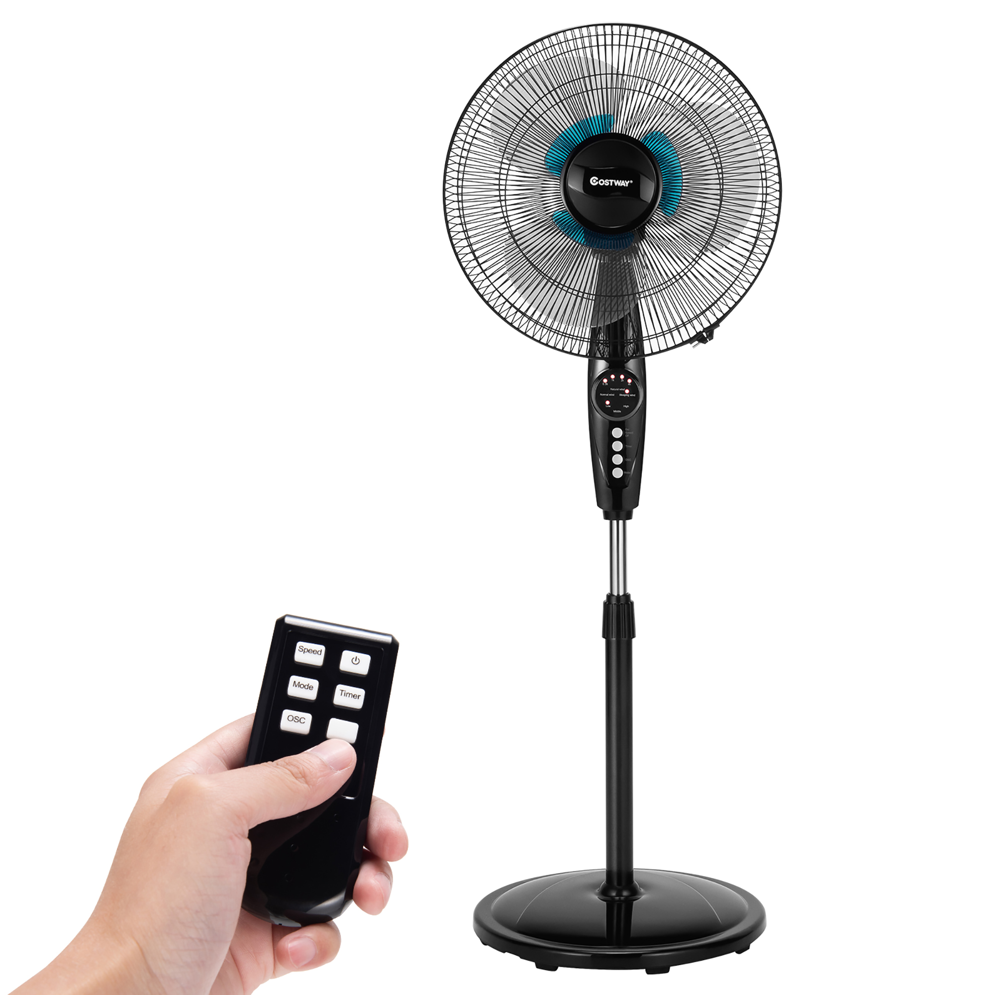 Costway 18'' Adjustable Oscillating Pedestal Fan W/ Remote