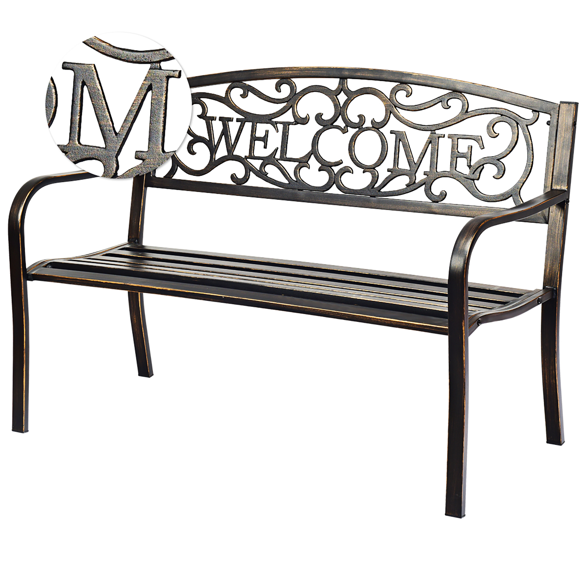 ""Welcome"" Outdoor Steel Iron Garden Bench