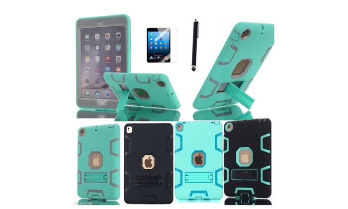 iPad 2/3/4 Shockproof Heavy Duty Rubber Case With Hard Stand (Comes with Stylus)